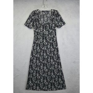 Disturbia Dress‎ Womens 2 Black Floral Whimsigoth Coquette Cottagecore Boho Midi